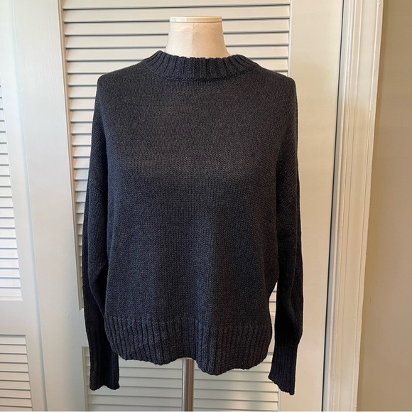Something Navy Blue Shimmer Crew Neck Viscose Blend Sweater - Picture 1 of 9